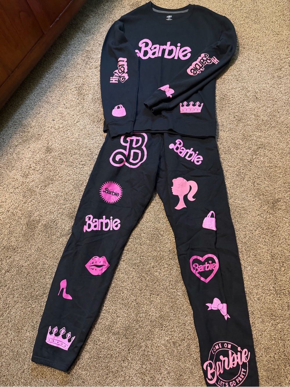 Barbie Black Sweat Set with Bright Pink Logos